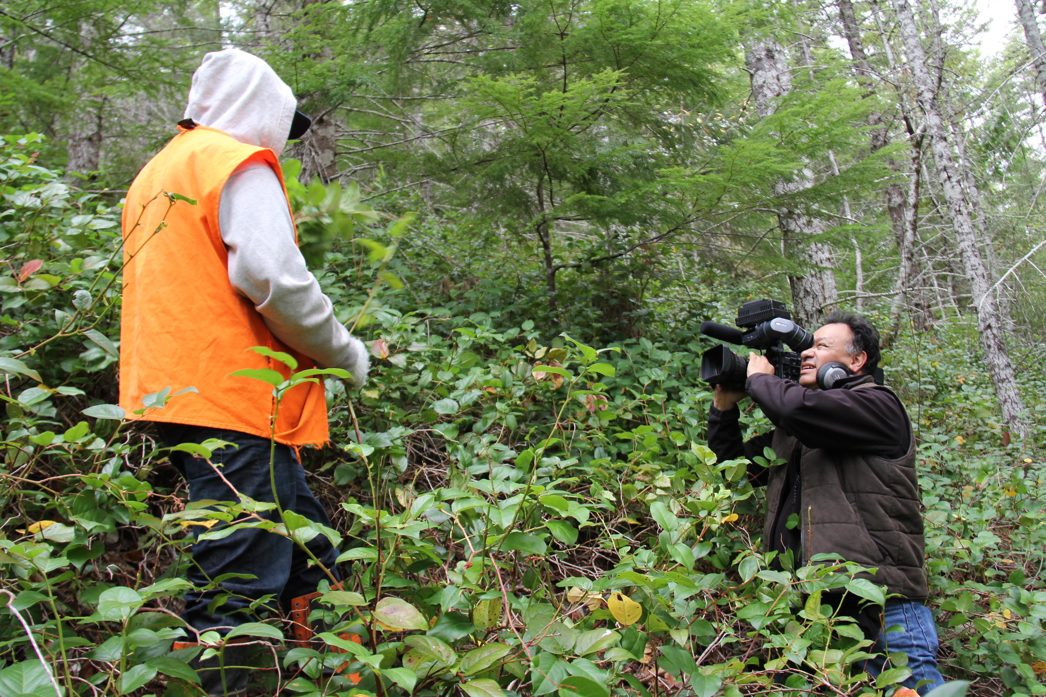On location filming in the field