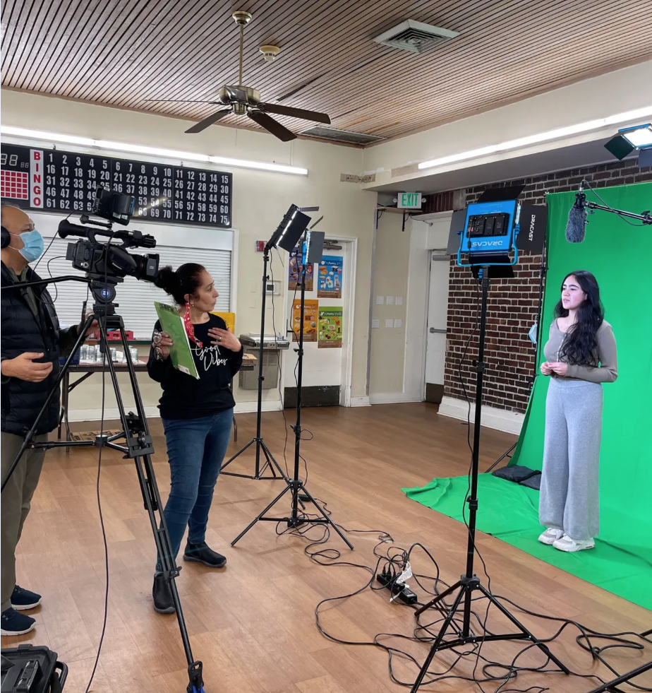 Studio production setup with green screen